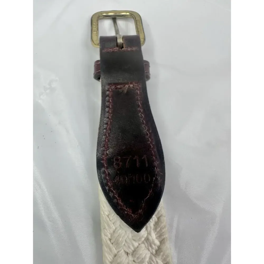Dockers Men's Brown Leather Off-White Casual Braided Belt Size 40/100 Brass USA